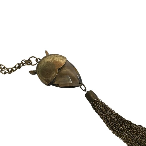 Vintage Owl Pendant Necklace by Katherine Karambelas Tassel & Rhinestone Accents - Picture 5 of 8